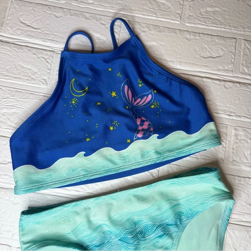 More Than Magic Blue and Mint Mermaid Bikini Set Size L (10/12)
